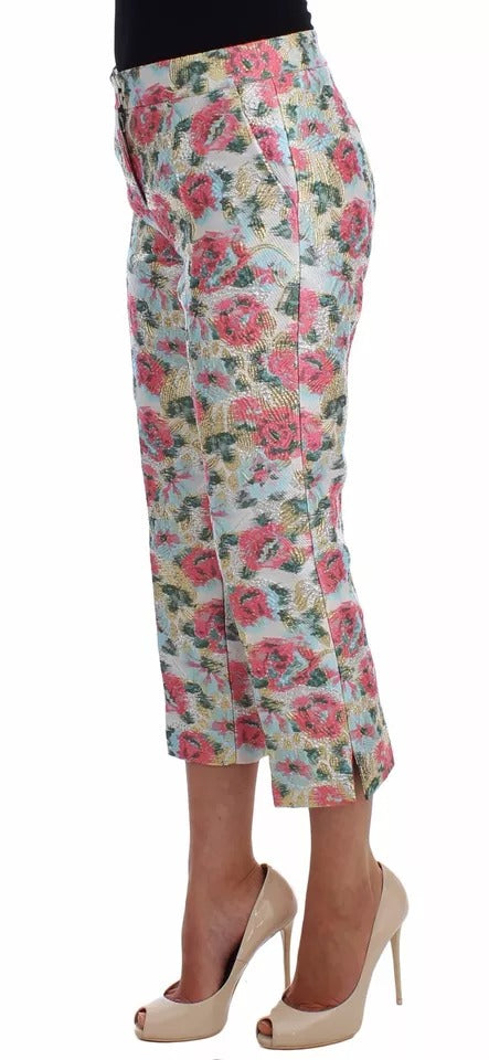 Dolce & Gabbana White Pink Floral Brocade Women's Pants