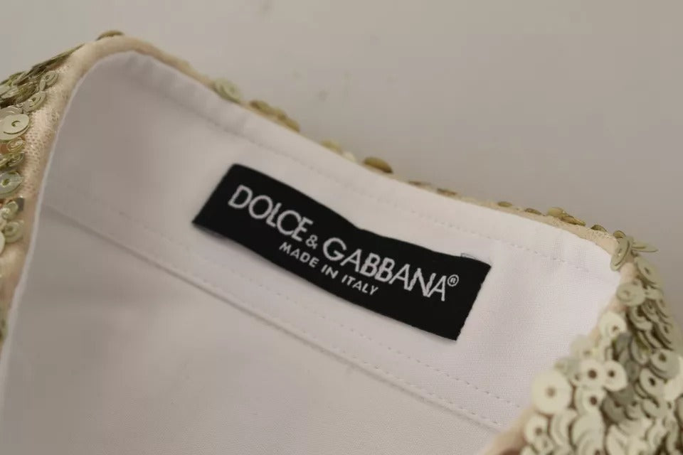 Dolce & Gabbana White Cotton Collared Long Sleeves Sequin Top Women's Shirt (Pre-Owned)