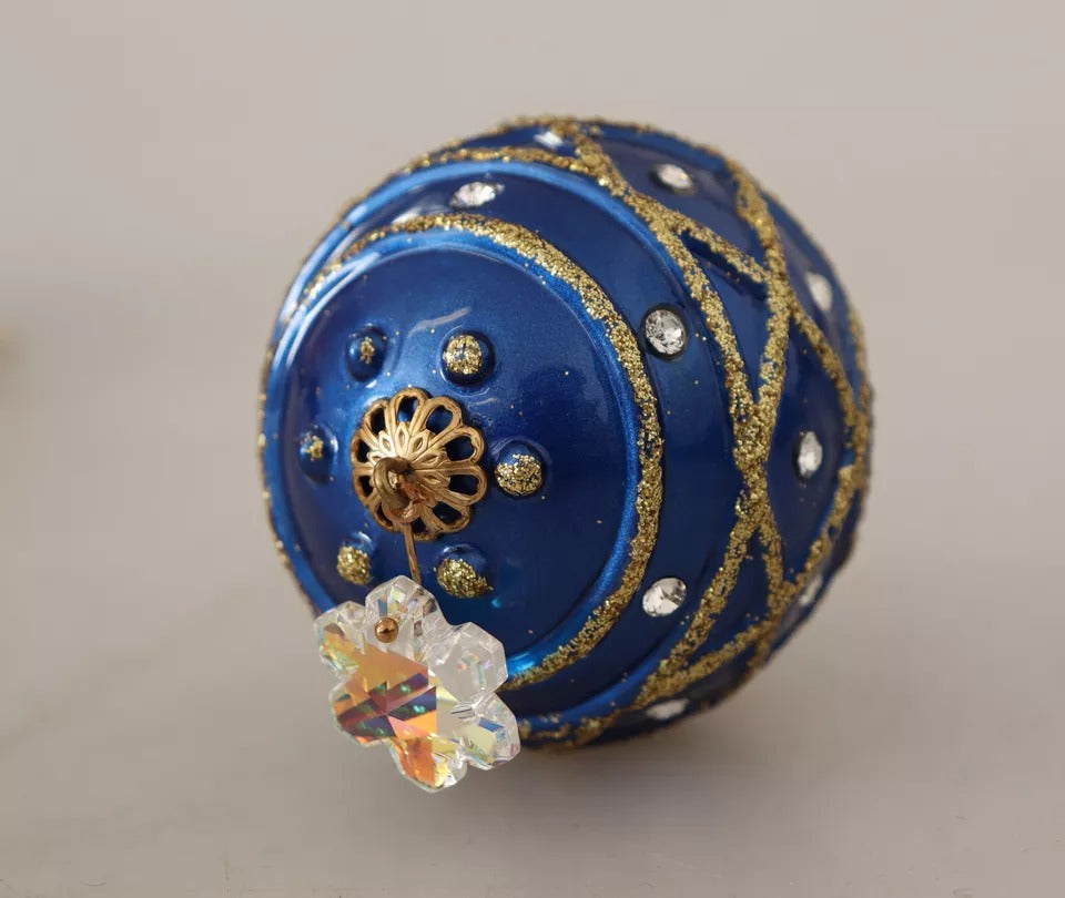 Dolce & Gabbana Gold Brass Blue Christmas Ball Crystal Hook Jewelry Women's Earrings