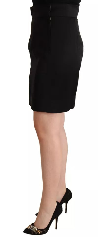 Dolce & Gabbana Black Silk High Waist Mini Pencil Cut Women's Skirt (Pre-Owned)