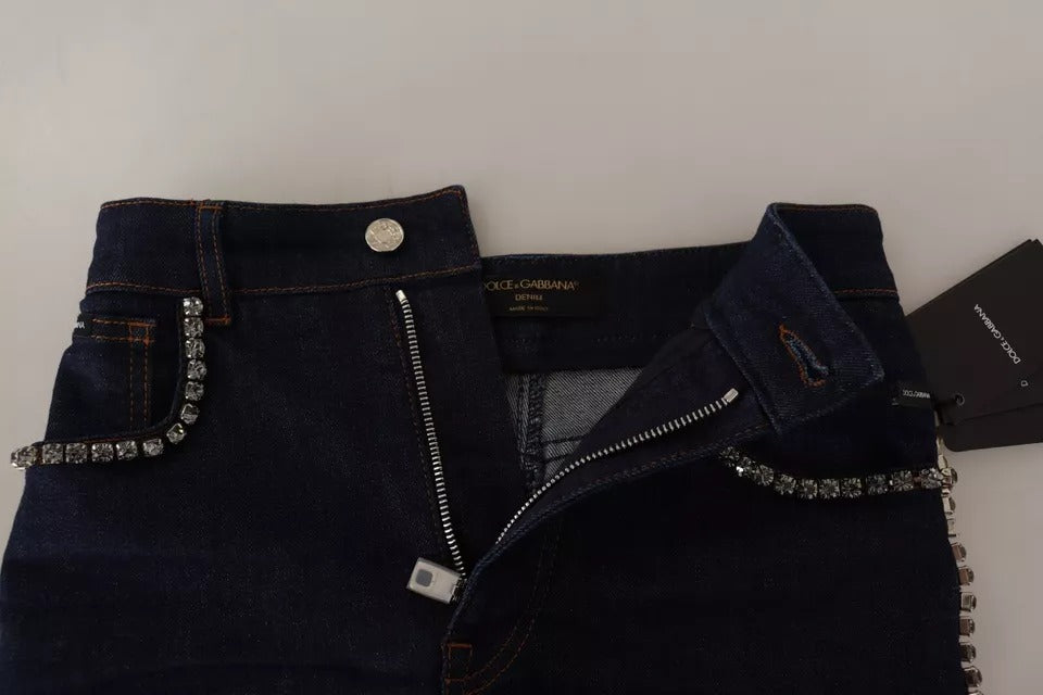 Dolce & Gabbana Dark Blue Embellished Denim Hot Pants Women's Shorts (Pre-Owned)