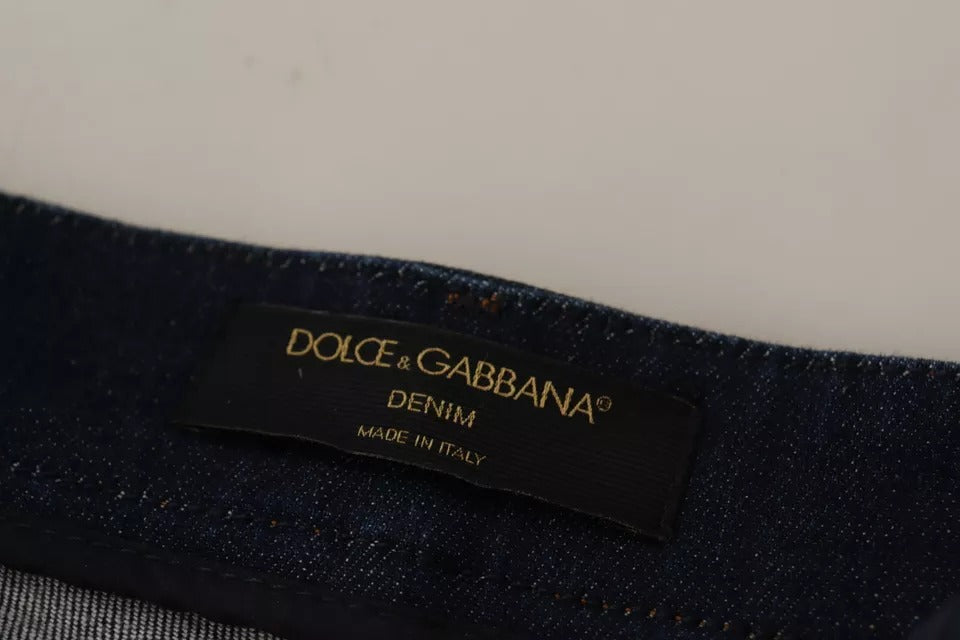 Dolce & Gabbana Dark Blue Embellished Denim Hot Pants Women's Shorts (Pre-Owned)