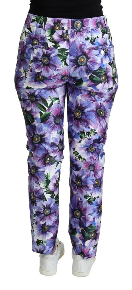 Dolce & Gabbana Purple Floral Print Tapered Cotton Women's Pants (Pre-Owned)