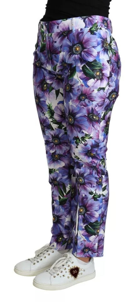 Dolce & Gabbana Purple Floral Print Tapered Cotton Women's Pants (Pre-Owned)