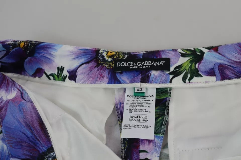 Dolce & Gabbana Purple Floral Print Tapered Cotton Women's Pants (Pre-Owned)
