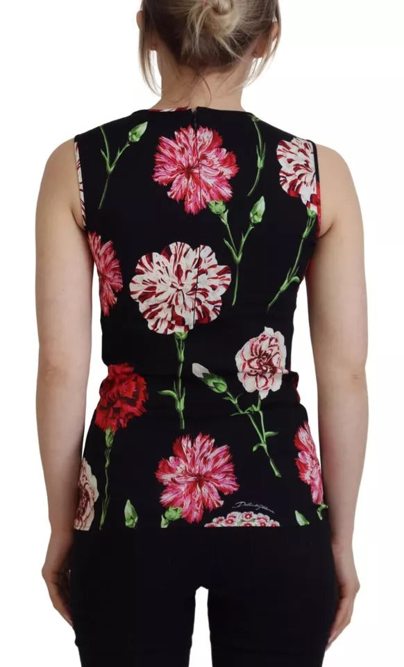 Dolce & Gabbana Black Floral Sleeveless Tank Top Silk Women's Blouse (Pre-Owned)
