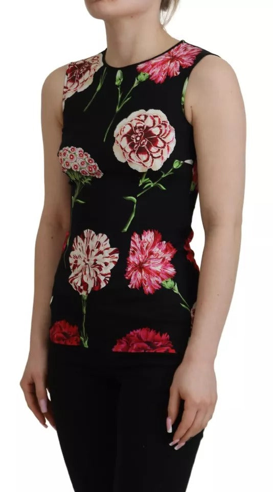 Dolce & Gabbana Black Floral Sleeveless Tank Top Silk Women's Blouse (Pre-Owned)
