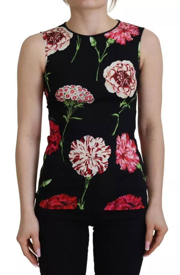 Dolce & Gabbana Black Floral Sleeveless Tank Top Silk Women's Blouse (Pre-Owned)