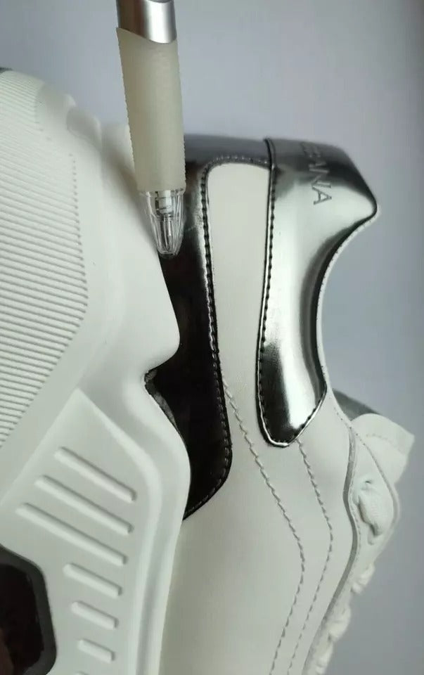 Dolce & Gabbana White Silver DAYMASTER Leather Sneakers Men Men's Shoes (Pre-Owned)