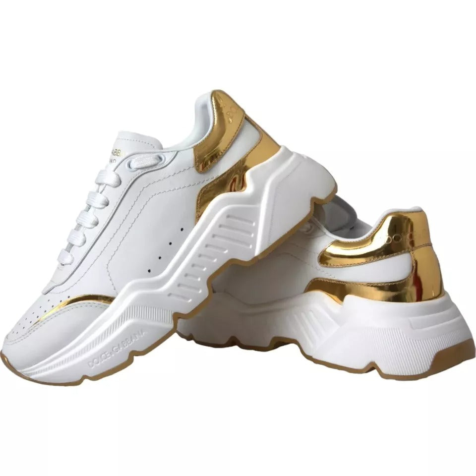 Dolce & Gabbana White Gold DAYMASTER Leather Sneakers Men Men's Shoes