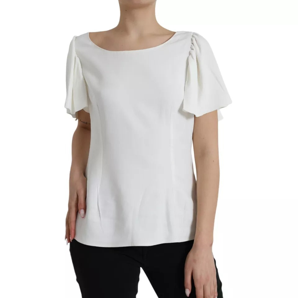 Dolce & Gabbana White Viscose Round Neck Short Sleeves Women's Top (Pre-Owned)