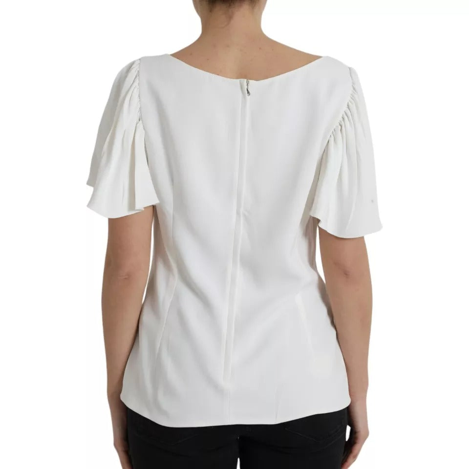 Dolce & Gabbana White Viscose Round Neck Short Sleeves Women's Top (Pre-Owned)