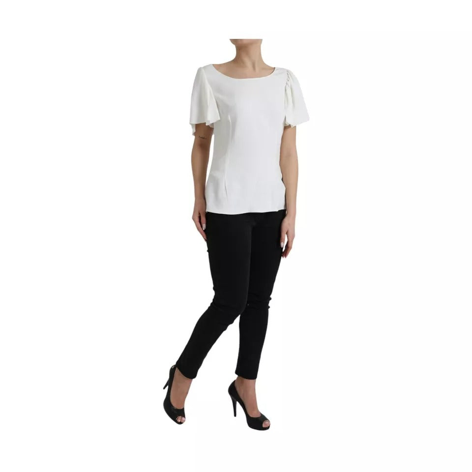 Dolce & Gabbana White Viscose Round Neck Short Sleeves Women's Top (Pre-Owned)