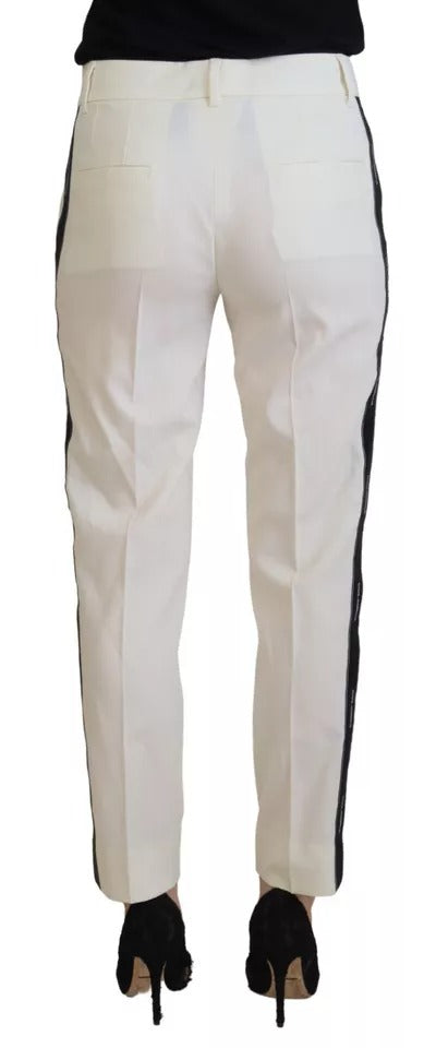 Dolce & Gabbana White High Waist Tapered Wool Women's Pants (Pre-Owned)