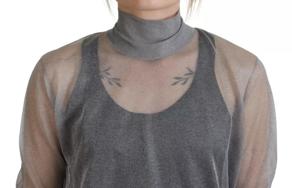 Dolce & Gabbana Gray See Through Turtleneck Pullover Women's Sweater (Pre-Owned)