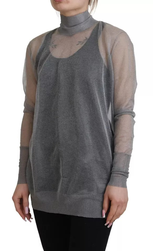 Dolce & Gabbana Gray See Through Turtleneck Pullover Women's Sweater (Pre-Owned)