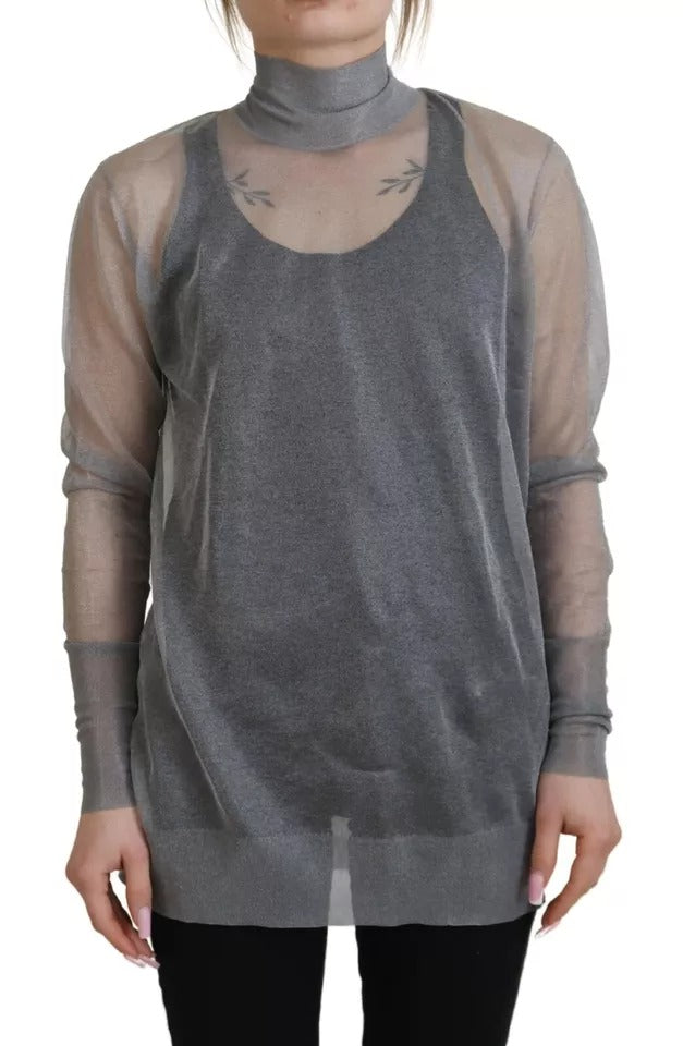 Dolce & Gabbana Gray See Through Turtleneck Pullover Women's Sweater (Pre-Owned)