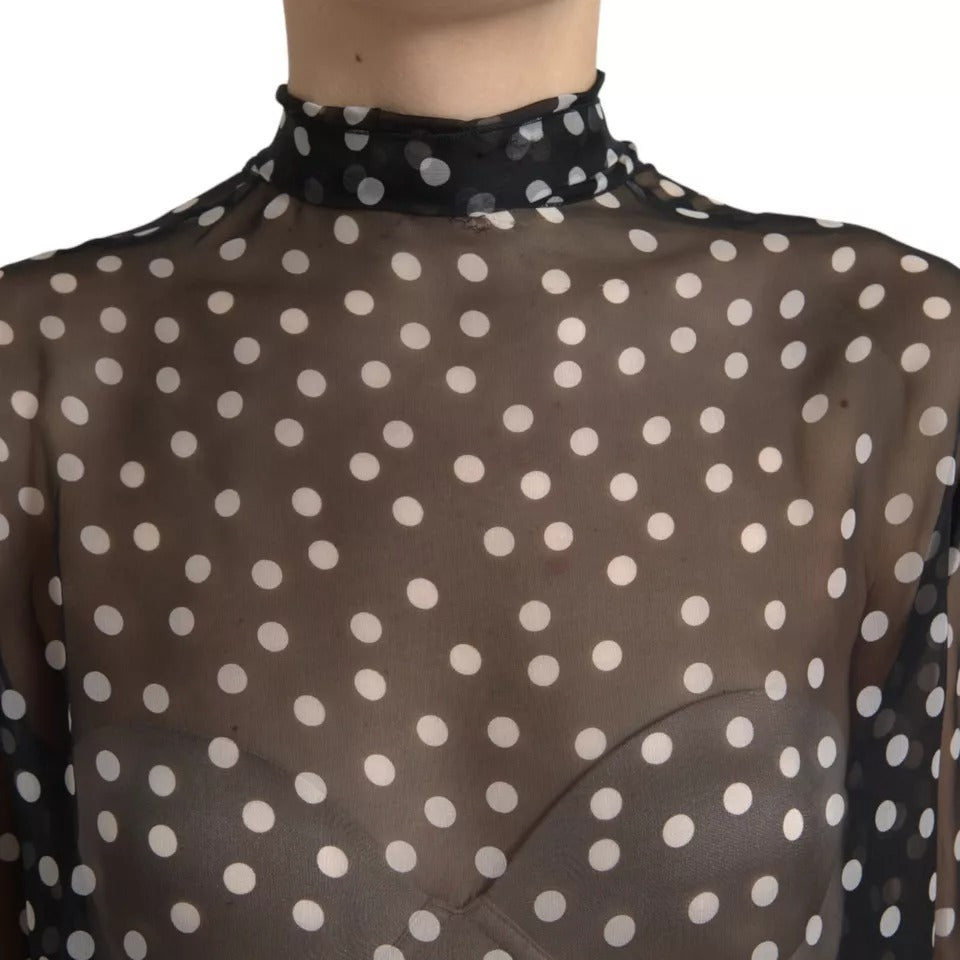 Dolce & Gabbana Black White Polka Dot Silk Ascot Collar Women's Top (Pre-Owned)