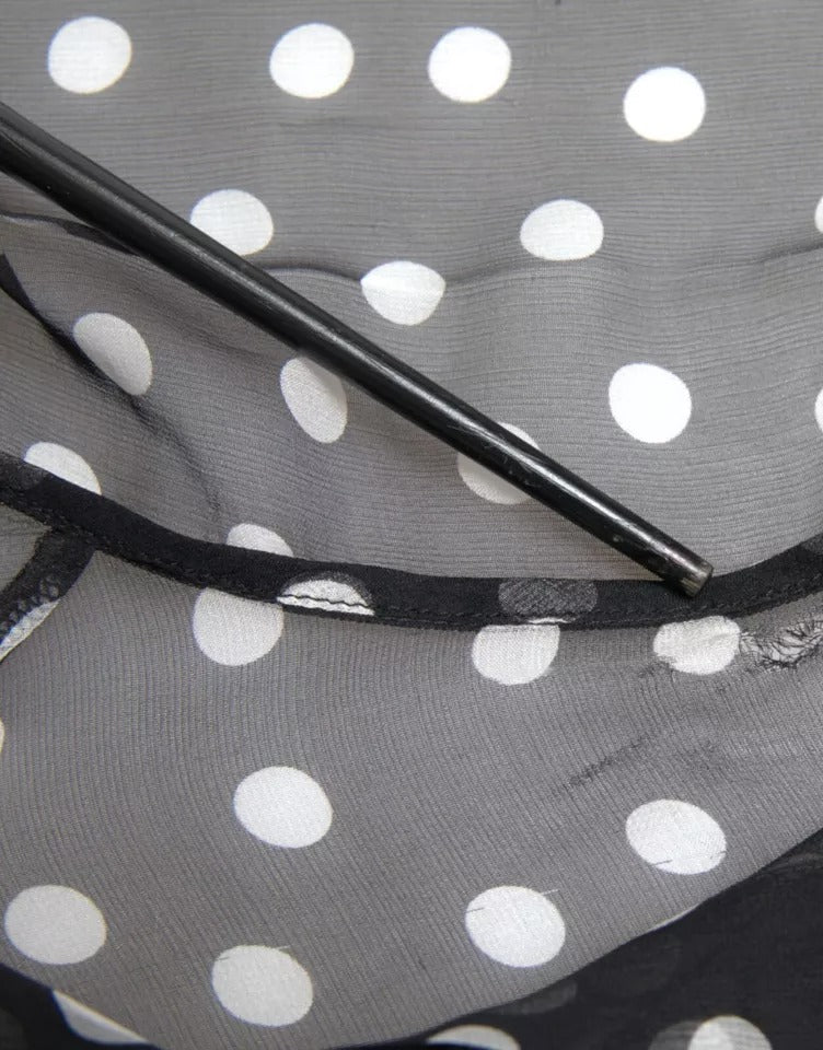 Dolce & Gabbana Black White Polka Dot Silk Ascot Collar Women's Top (Pre-Owned)