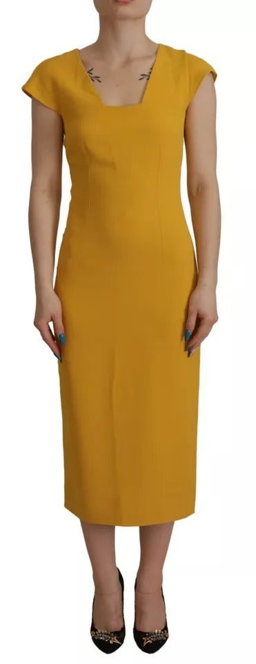 Dolce & Gabbana Yellow Viscose Sleeveless Sheath Midi Women's Dress (Pre-Owned)