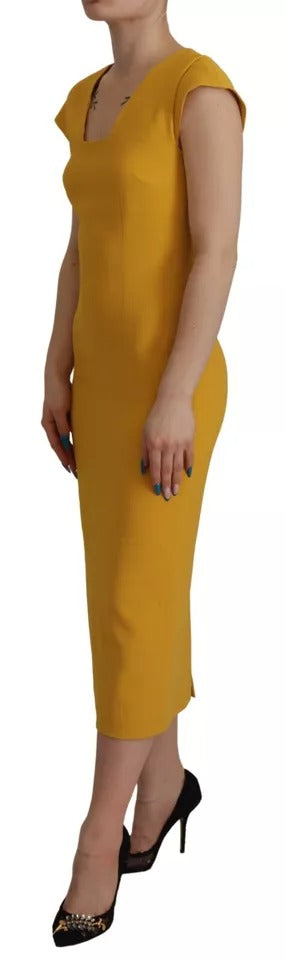 Dolce & Gabbana Yellow Viscose Sleeveless Sheath Midi Women's Dress (Pre-Owned)