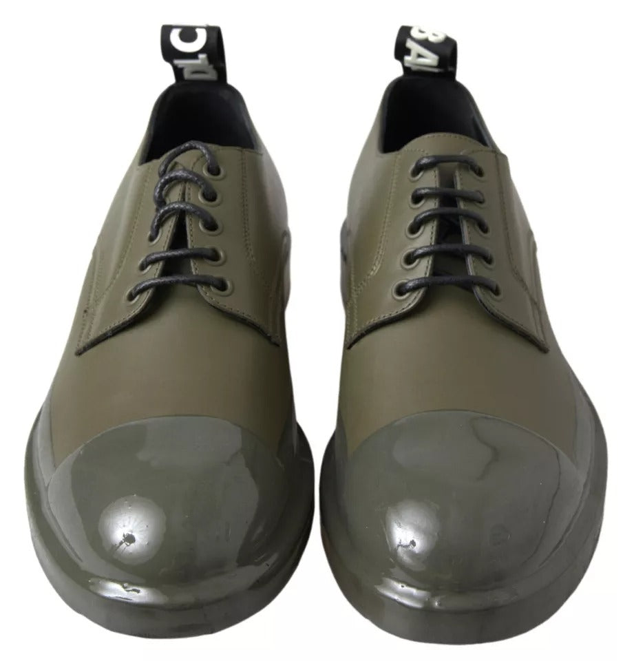 Dolce & Gabbana Green Leather Rubber Sole Dress Men's Shoes