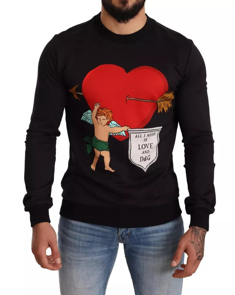Dolce & Gabbana Black Cupid Print Hoodie Sweatshirt Men's Sweater