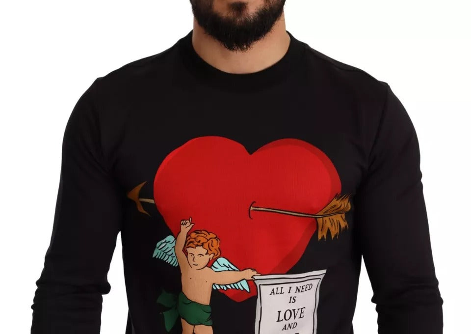 Dolce & Gabbana Black Cupid Print Hoodie Sweatshirt Men's Sweater