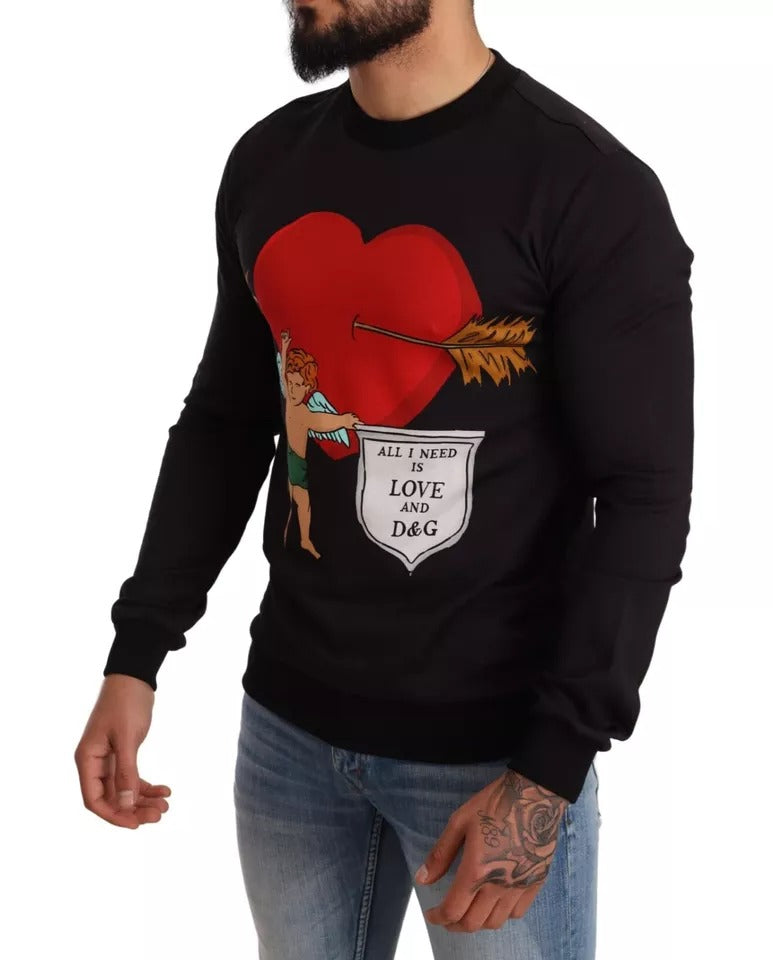 Dolce & Gabbana Black Cupid Print Hoodie Sweatshirt Men's Sweater