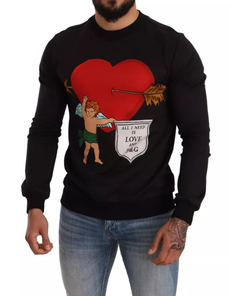 Dolce & Gabbana Black Cupid Print Hoodie Sweatshirt Men's Sweater