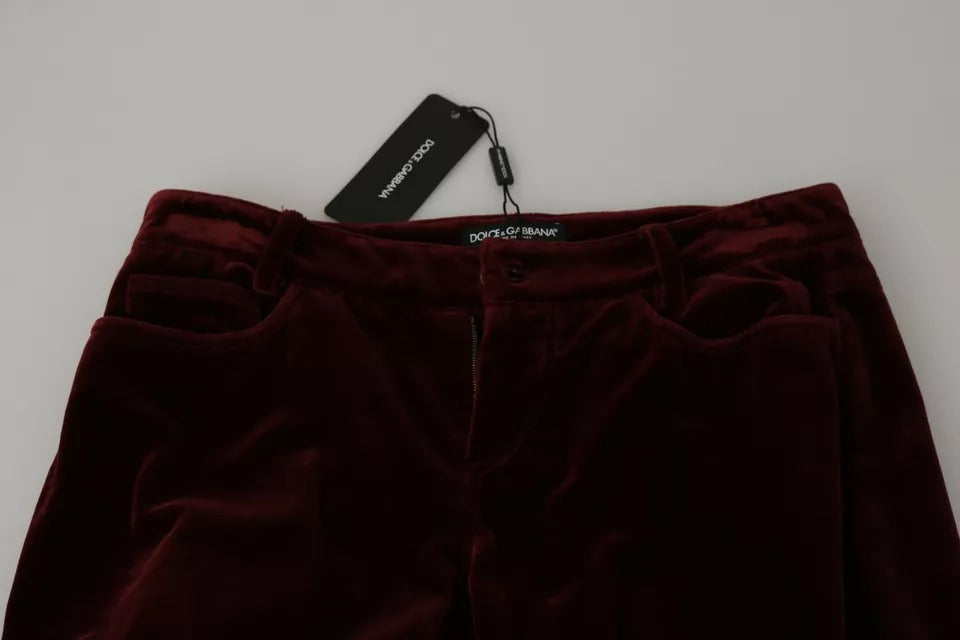 Dolce & Gabbana Bordeaux Velvet Stretch Slim Fit Women's Pants