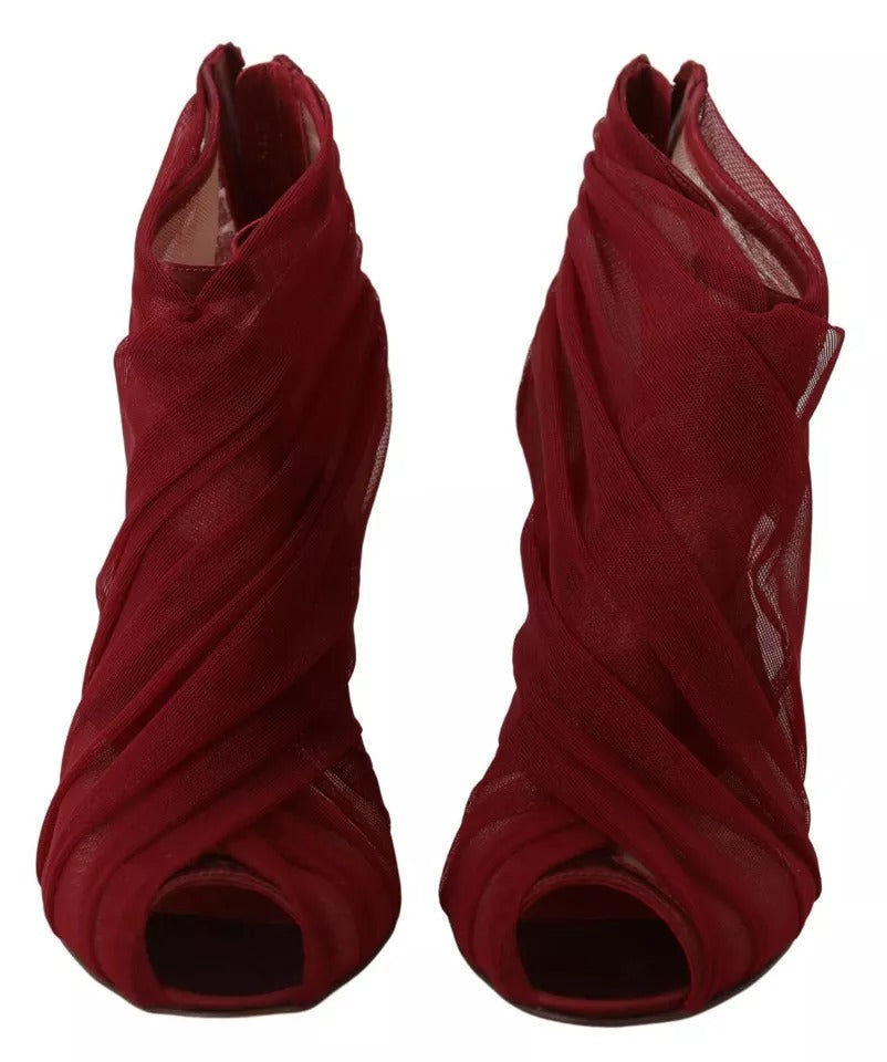 Dolce & Gabbana Red Tulle Ankle Boots Stiletto Heels Women's Shoes (Pre-Owned)
