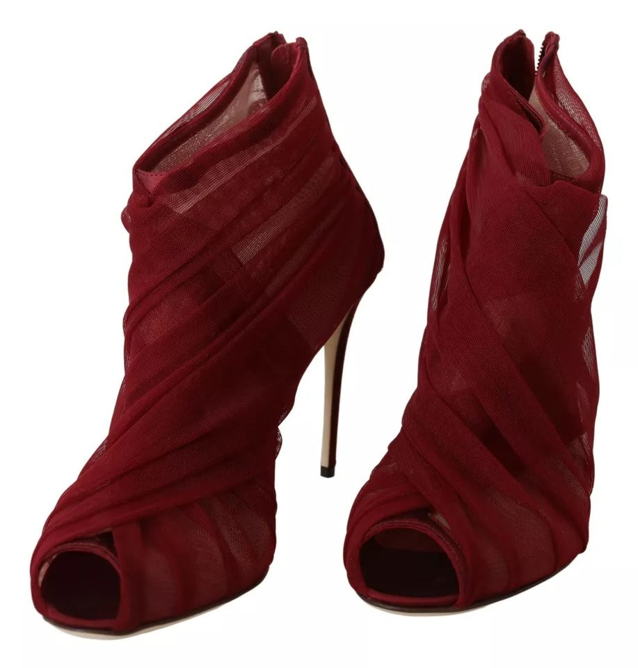 Dolce & Gabbana Red Tulle Ankle Boots Stiletto Heels Women's Shoes (Pre-Owned)