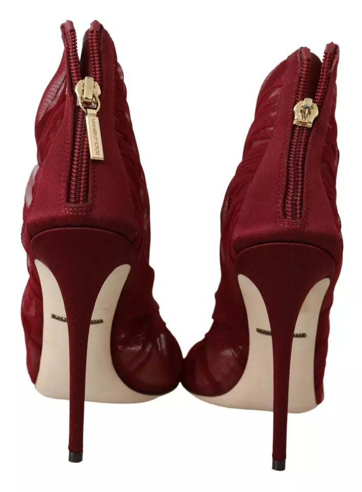 Dolce & Gabbana Red Tulle Ankle Boots Stiletto Heels Women's Shoes (Pre-Owned)