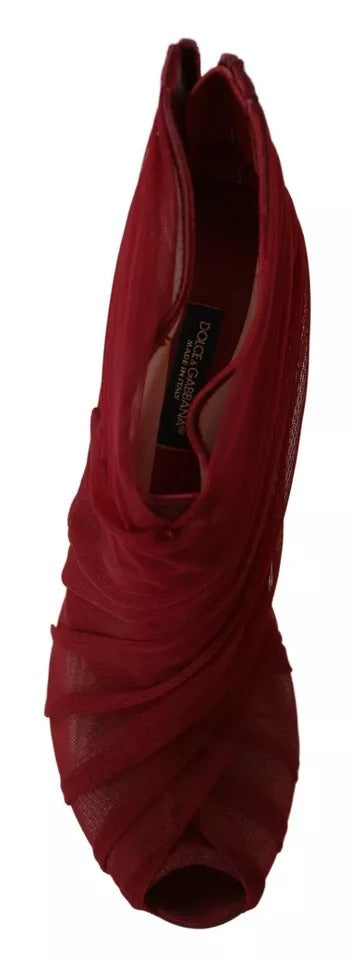 Dolce & Gabbana Red Tulle Ankle Boots Stiletto Heels Women's Shoes (Pre-Owned)