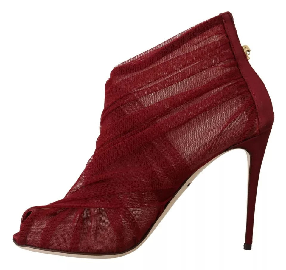 Dolce & Gabbana Red Tulle Ankle Boots Stiletto Heels Women's Shoes (Pre-Owned)