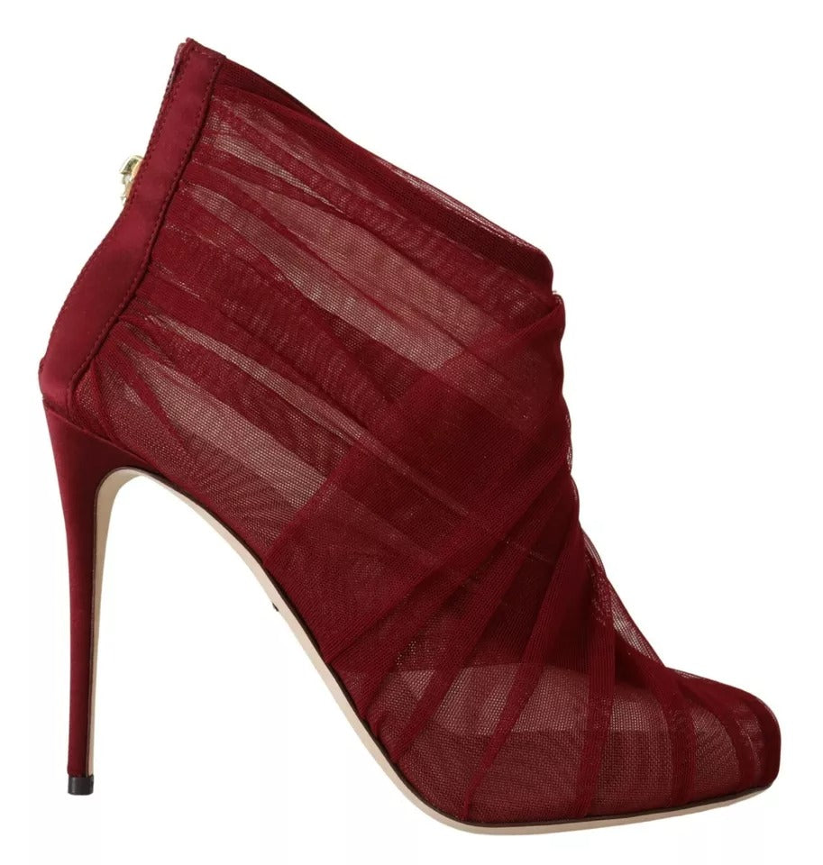 Dolce & Gabbana Red Tulle Ankle Boots Stiletto Heels Women's Shoes (Pre-Owned)