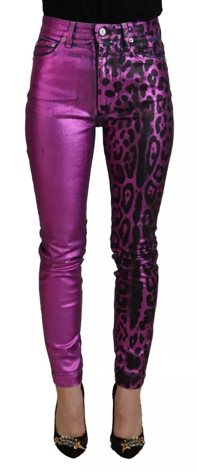 Dolce & Gabbana Purple Leopard Cotton Slim Fit Denim Women's Jeans (Pre-Owned)
