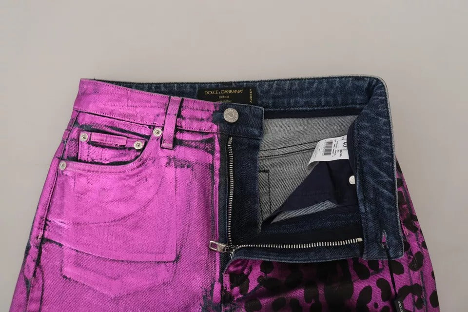 Dolce & Gabbana Purple Leopard Cotton Slim Fit Denim Women's Jeans (Pre-Owned)