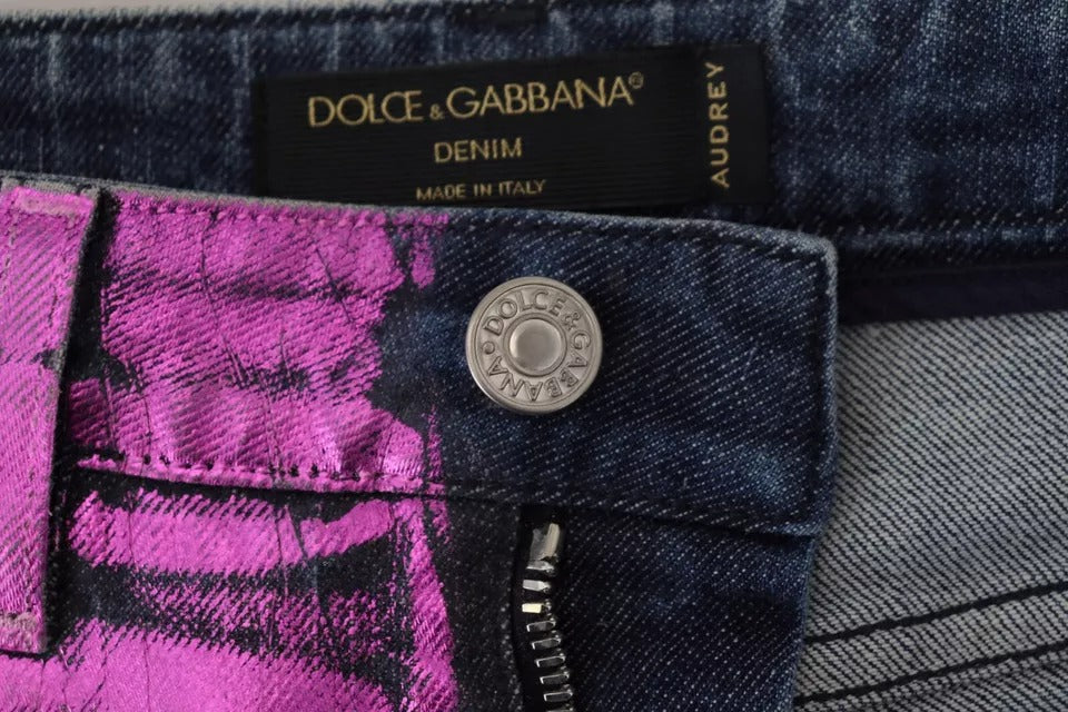 Dolce & Gabbana Purple Leopard Cotton Slim Fit Denim Women's Jeans (Pre-Owned)