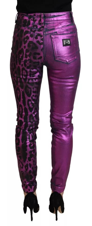 Dolce & Gabbana Purple Leopard Cotton Slim Fit Denim Women's Jeans (Pre-Owned)