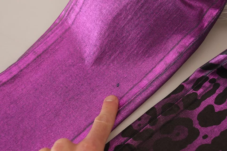 Dolce & Gabbana Purple Leopard Cotton Slim Fit Denim Women's Jeans (Pre-Owned)