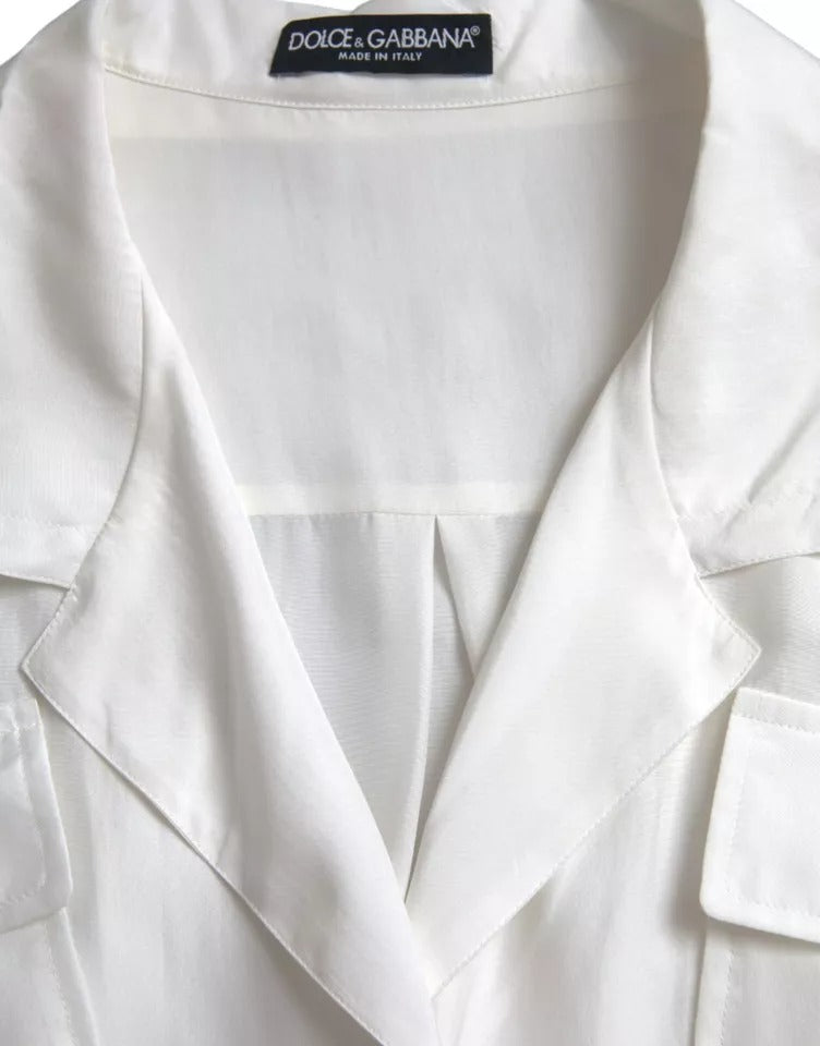 Dolce & Gabbana White Silk Collared 3/4 Sleeves Blouse Women's Top (Pre-Owned)