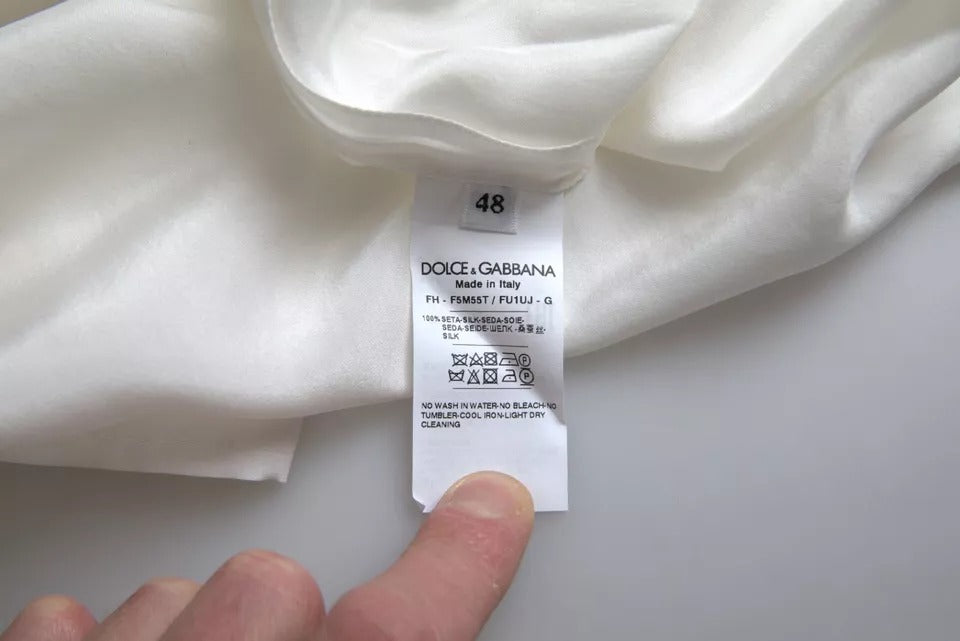 Dolce & Gabbana White Silk Collared 3/4 Sleeves Blouse Women's Top (Pre-Owned)