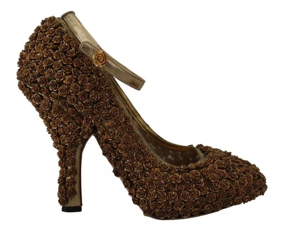 Dolce & Gabbana Gold Roses Embellished Heels Pumps Women's Shoes (Pre-Owned)