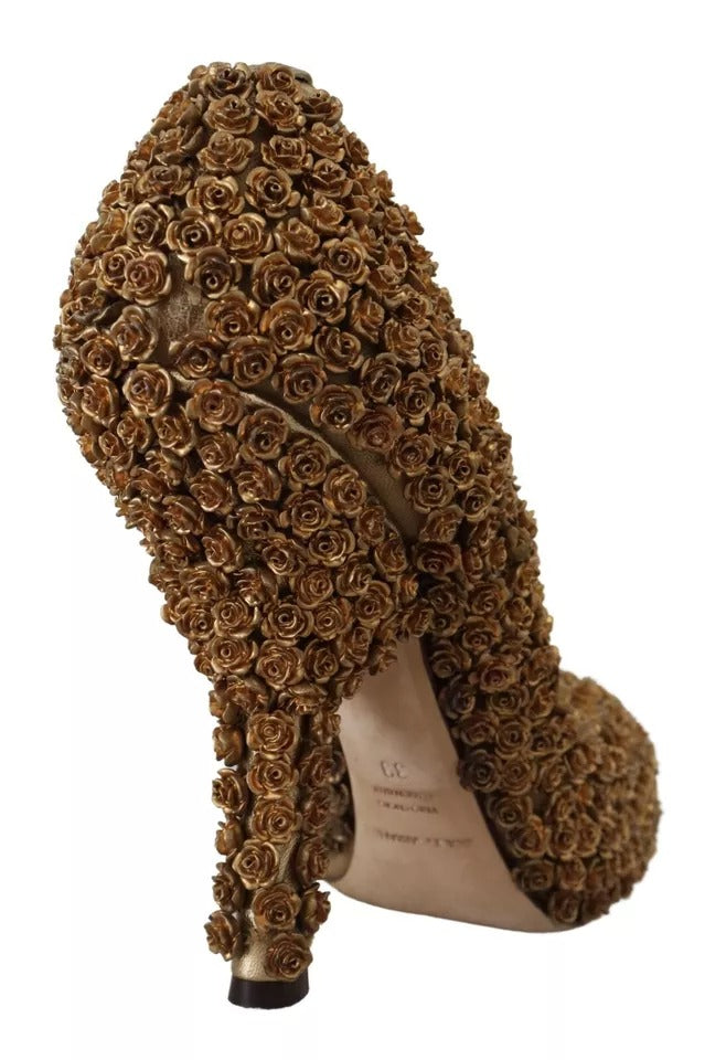 Dolce & Gabbana Gold Roses Embellished Heels Pumps Women's Shoes (Pre-Owned)