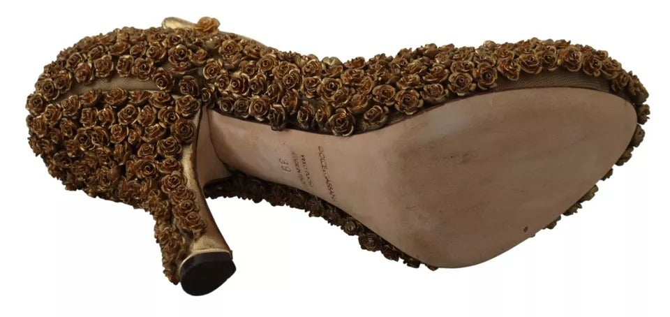Dolce & Gabbana Gold Roses Embellished Heels Pumps Women's Shoes (Pre-Owned)