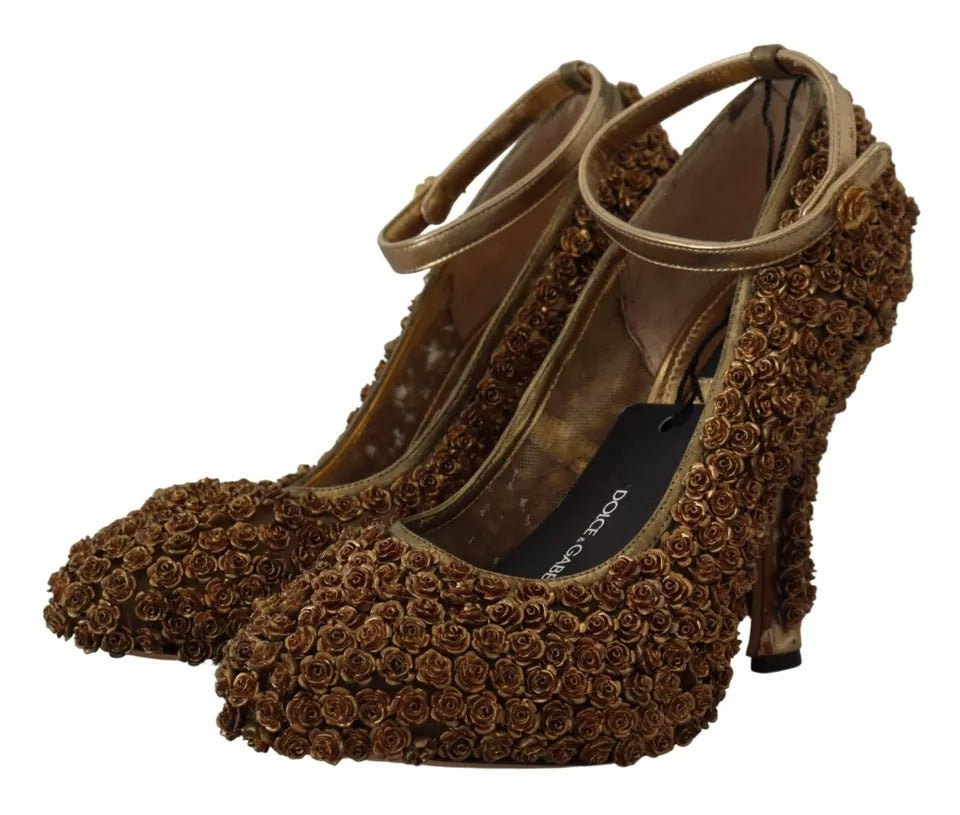 Dolce & Gabbana Gold Roses Embellished Heels Pumps Women's Shoes (Pre-Owned)