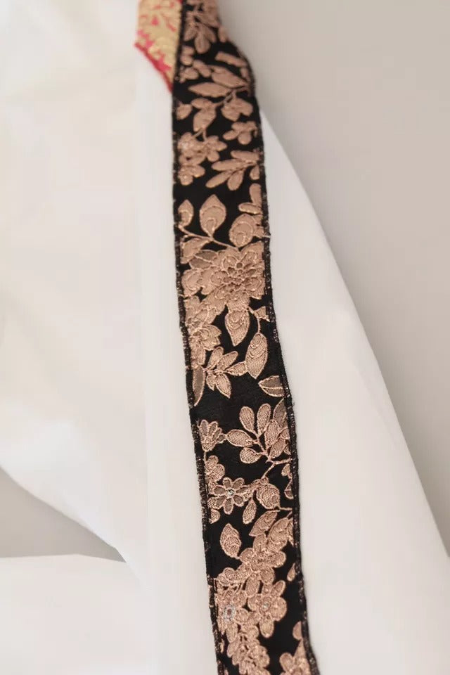 Dolce & Gabbana White Jacquard Cotton Blend Mid Waist Women's Pants (Pre-Owned)
