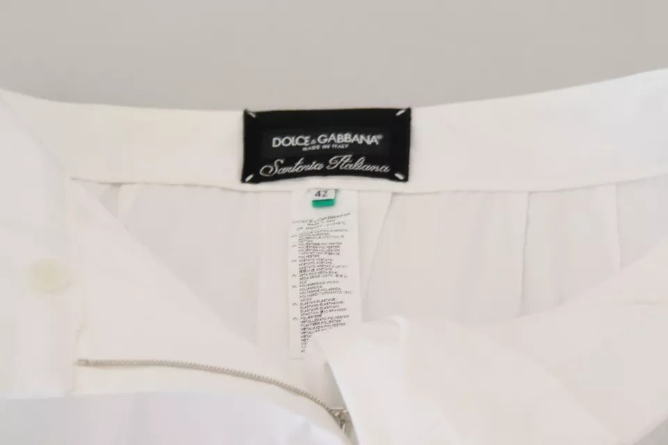 Dolce & Gabbana White Jacquard Cotton Blend Mid Waist Women's Pants (Pre-Owned)
